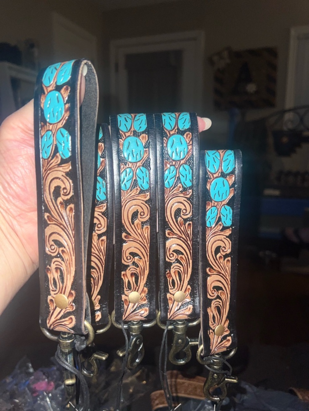Myra Bag Turquoise and Brown Tooled Leather Strap 2 available